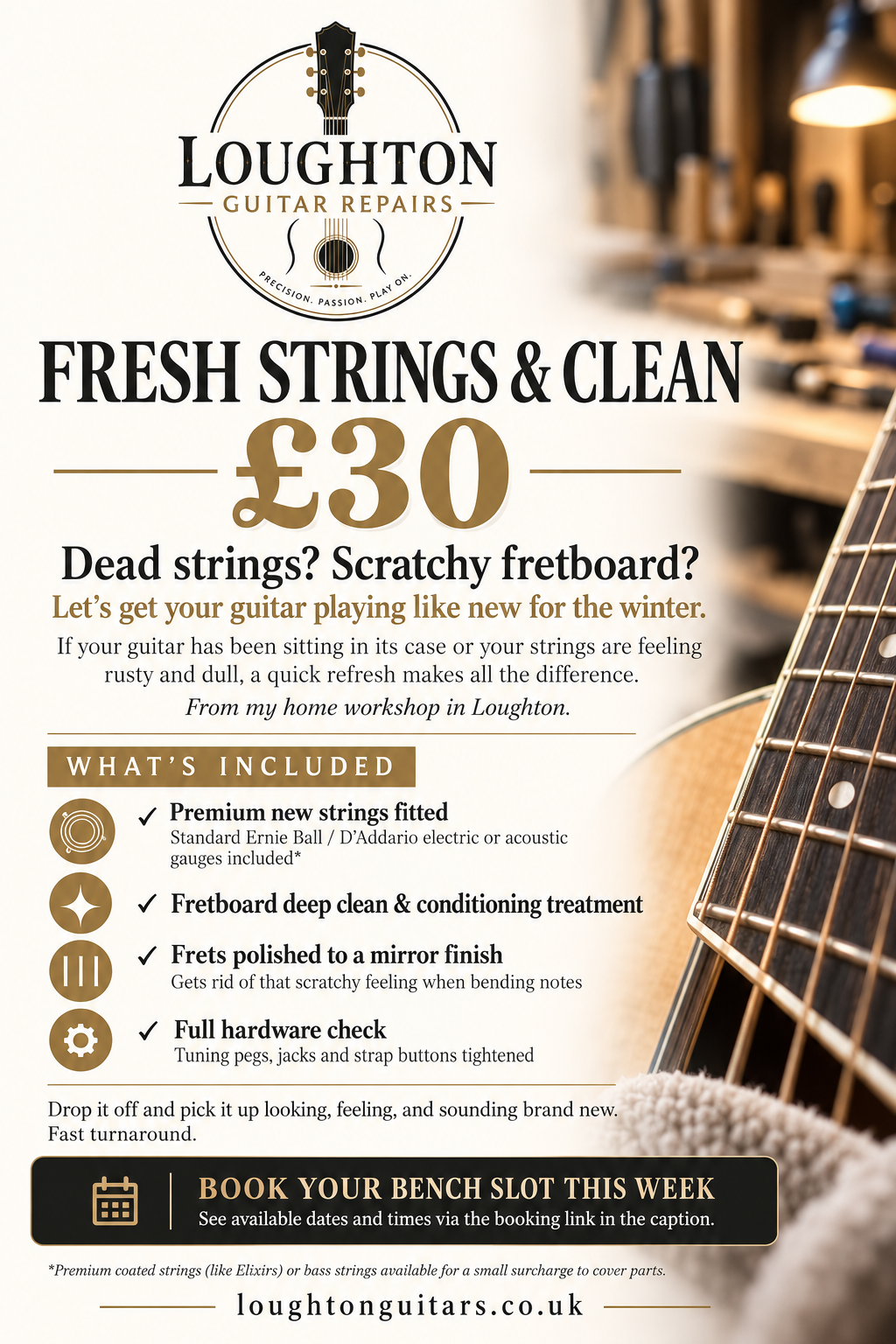 Loughton Guitar Repairs Fresh Strings and Clean service for £30