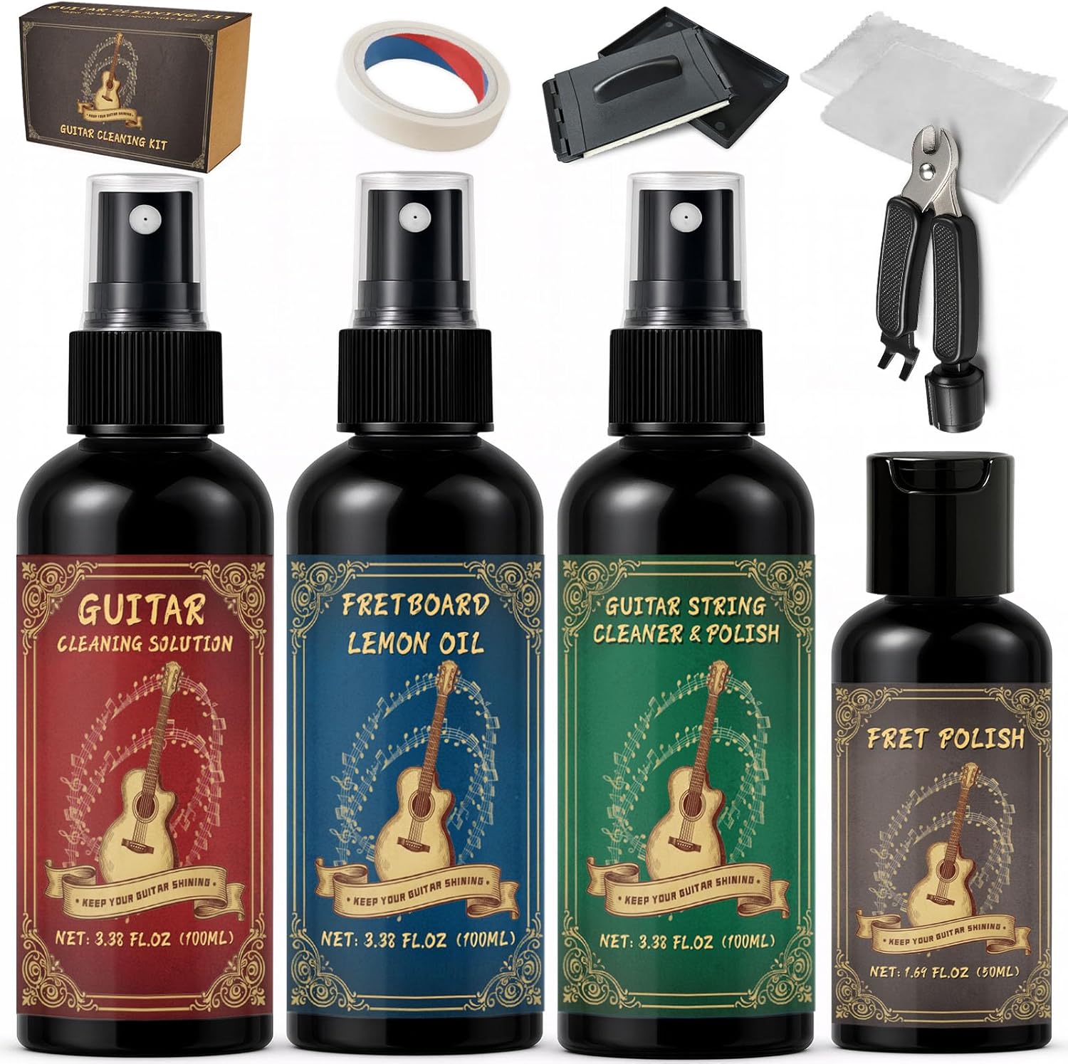 9pcs Guitar Cleaning Kit with Fret Polish