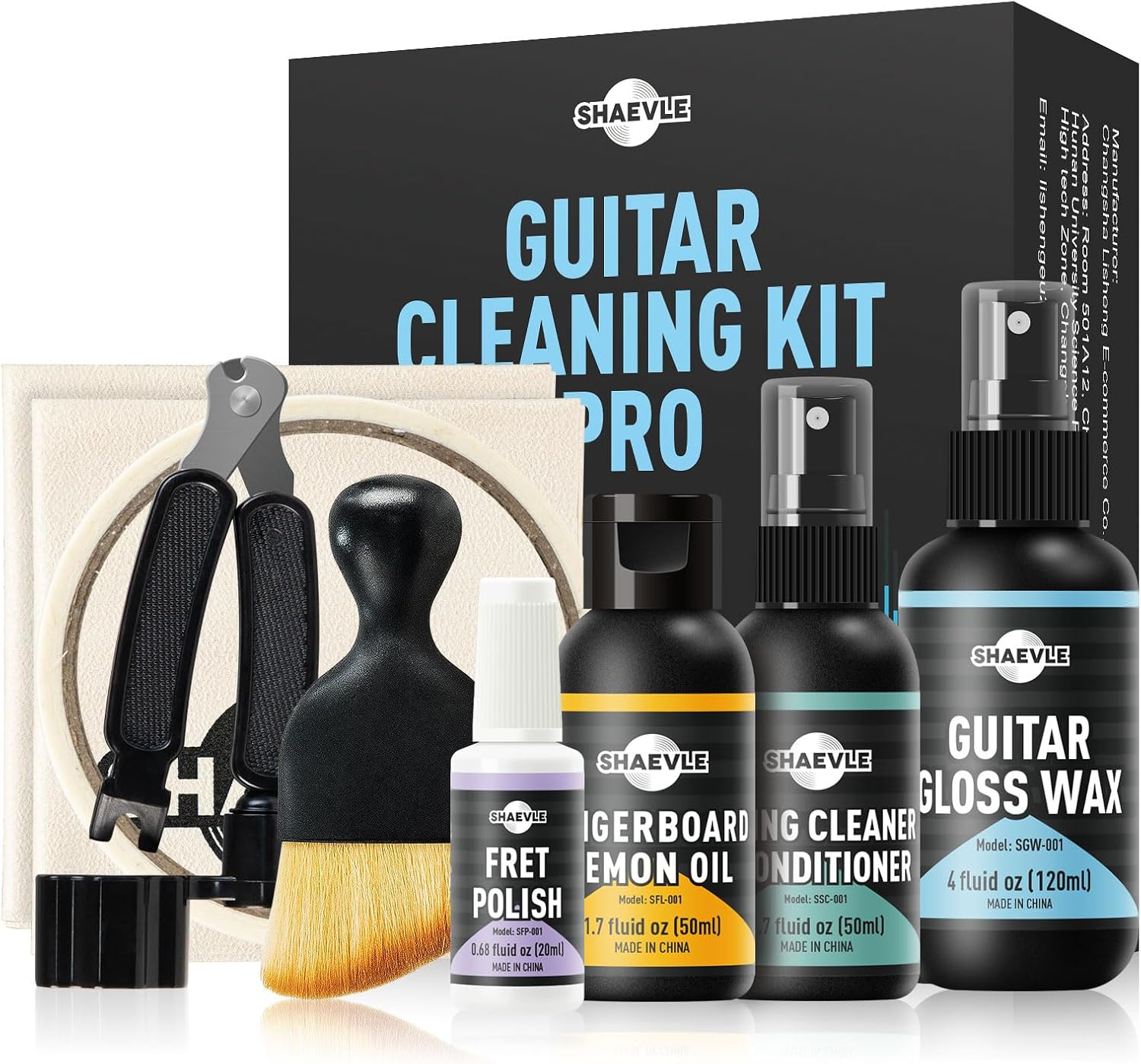 Guitar Cleaning Kit: Gloss Wax,Fret Polish,Fingerboard Lemon Oil,String Cleaner Oil,Masking Tape,Cleaning Brush & Cleaning Cloth