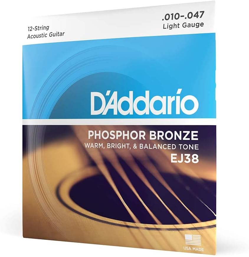 D'Addario Acoustic Guitar Strings set of 12 Phosphor Bronze 10-47 Gauge