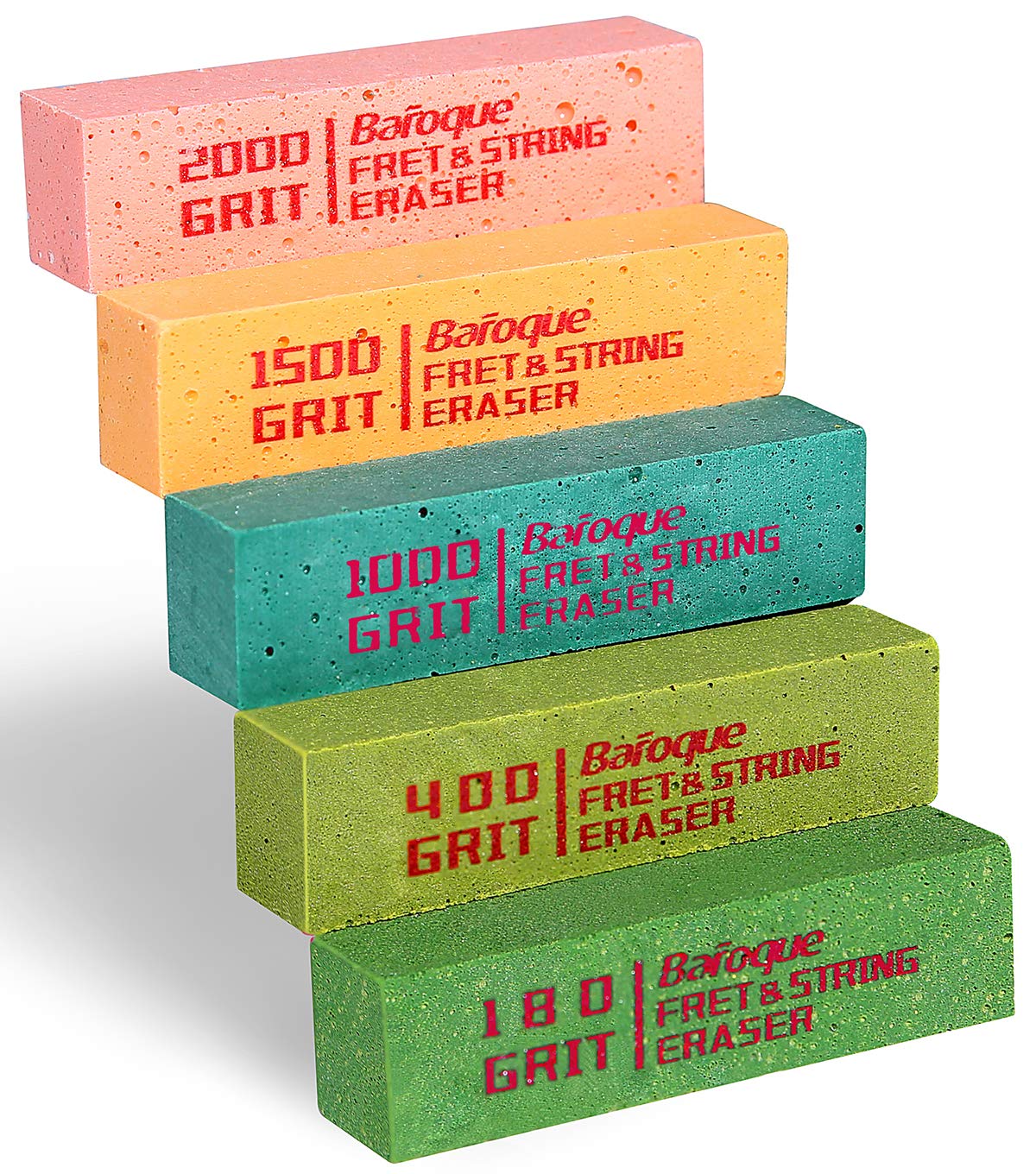 Baroque Guitar Fret Polishing Kit - 5-Piece Polish Eraser Set with 180/400/1000/1500/2000 Grit