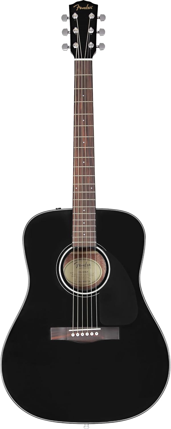 Fender CD-60 Dreadnought Acoustic Guitar, Ideal for Beginners, with Free Virtual Lessons, Easy-to-play Neck and Spruce Top, Black