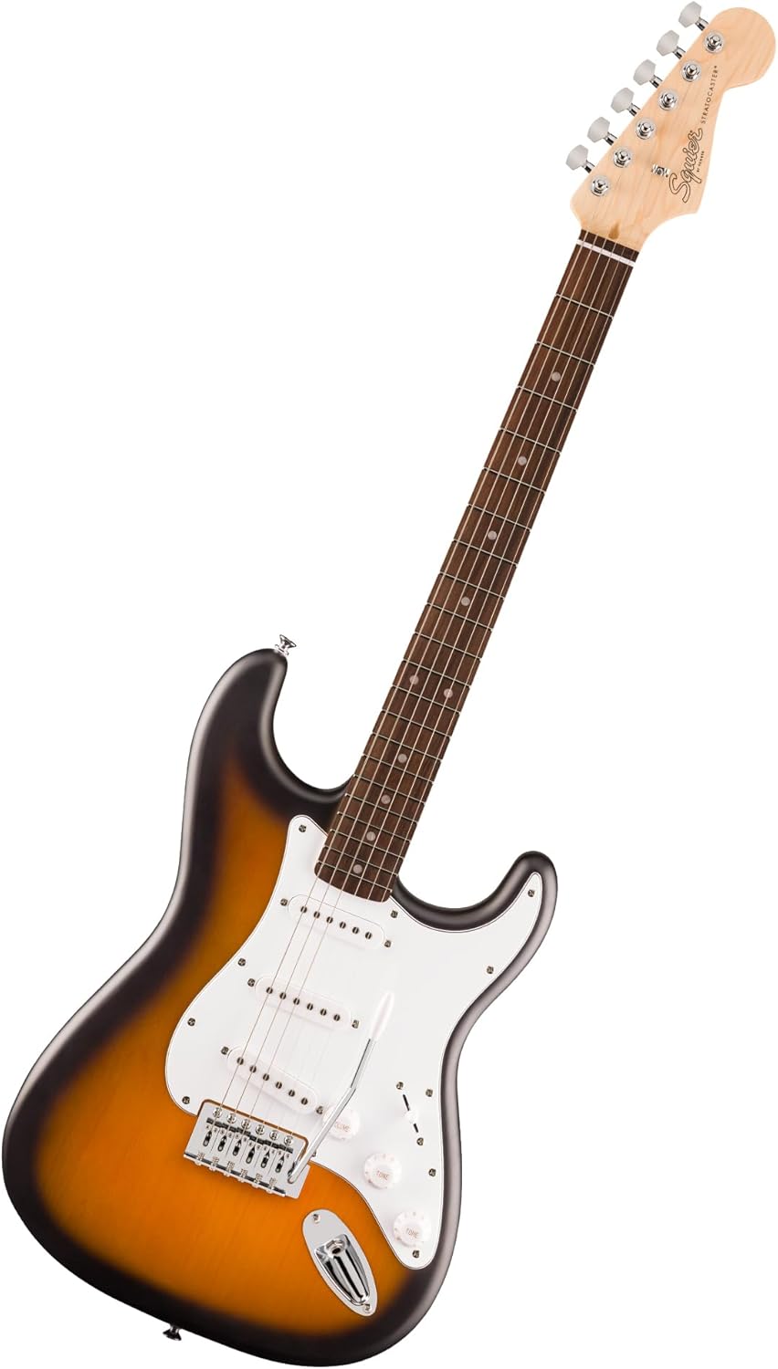 Squier by Fender Debut Collection Stratocaster Electric Guitar for Adults and Kids, Laurel Fingerboard, White Pickguard, 2-Colour Sunburst