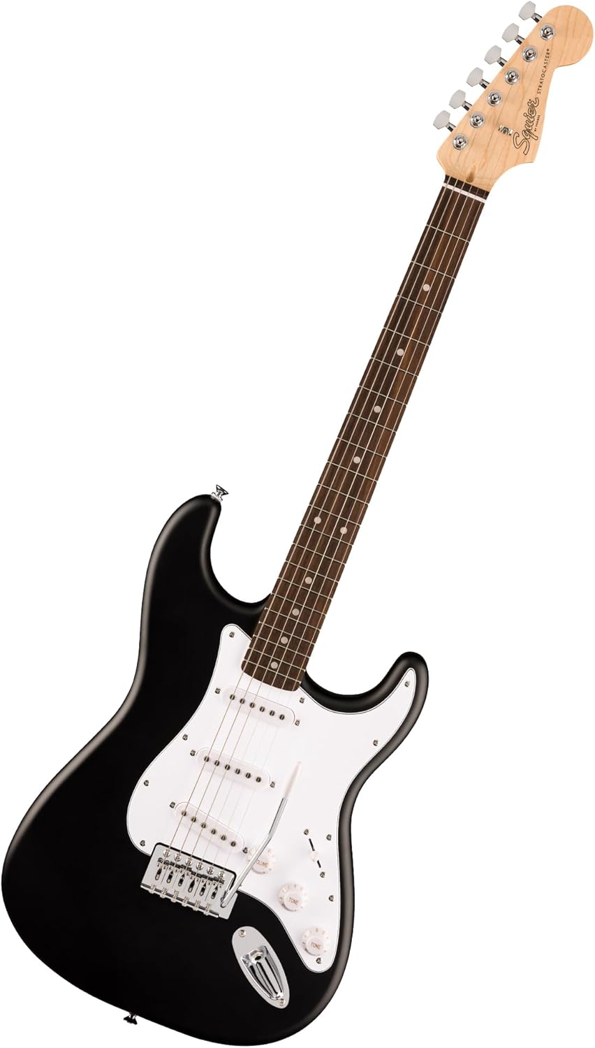 Squier by Fender Debut Collection Stratocaster Electric Guitar for Adults and Kids, Laurel Fingerboard, White Pickguard, Black