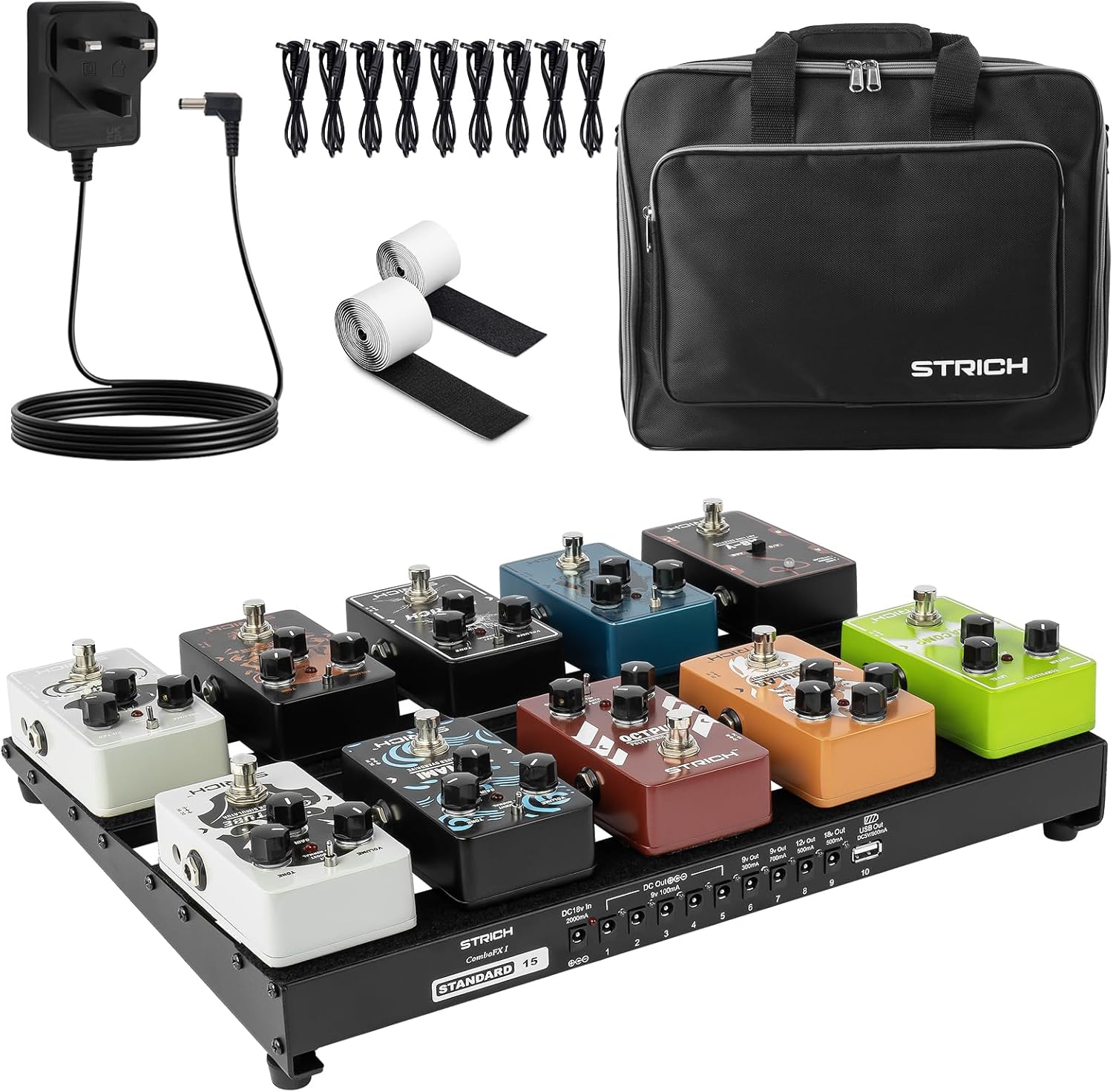 Guitar Pedal Board with Built-in Power Supply, Pedal Board 15 x 11 inch 2.17LB Lightweight Aluminum Alloy, PedalBoard with Pedal Cables, Bag, Hook